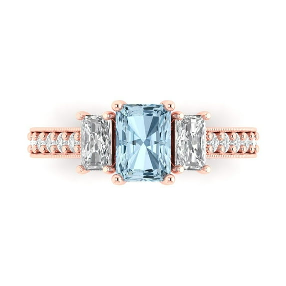 Three-Stone Engagement Ring for Women - 1.88ct Natural Swiss Blue Topaz in 14K Rose Gold Promise Ring