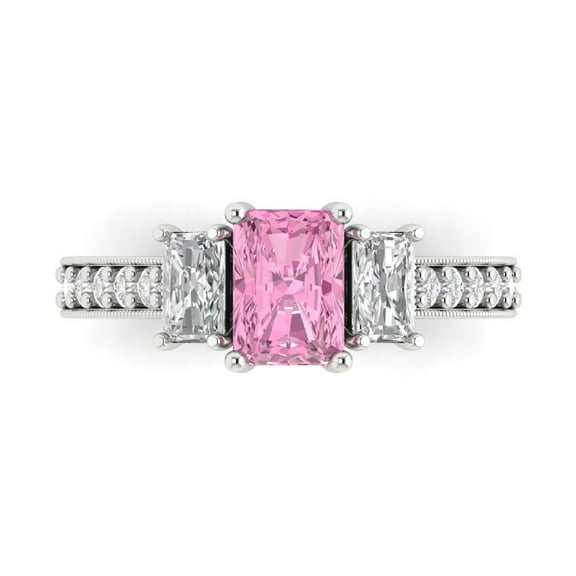Three-Stone Engagement Ring for Women - 1.88ct Simulated Pink Diamond in 18K White Gold Promise Ring