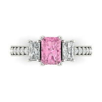 Three-Stone Engagement Ring for Women - 1.88ct Simulated Pink Diamond in 18K White Gold Promise Ring