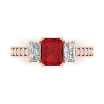 Three-Stone Engagement Ring for Women - 1.88ct Simulated Ruby in 18K Rose Gold Promise Ring