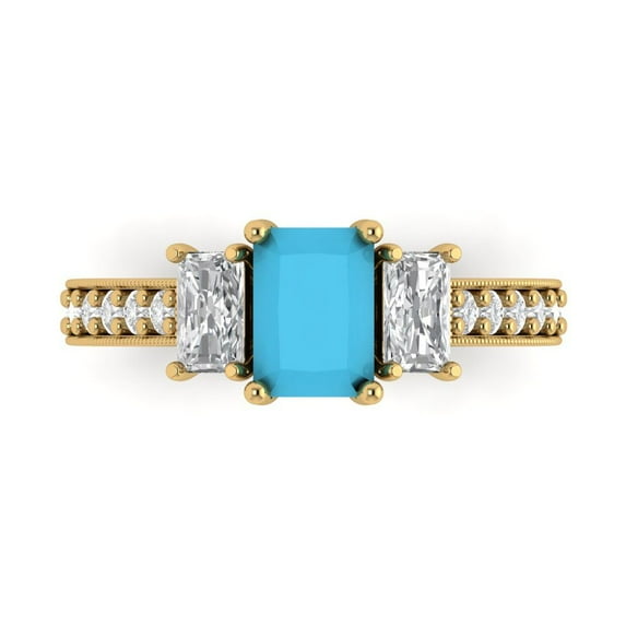 Three-Stone Engagement Ring for Women - 1.88ct Simulated Turquoise in 14K Yellow Gold Promise Ring