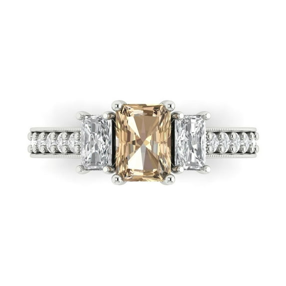 Three-Stone Engagement Ring for Women - 1.88ct Yellow Moissanite in 14K White Gold Promise Ring