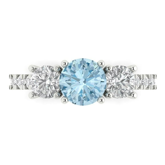 Three-Stone Engagement Ring for Women - 1.97ct Natural Aquamarine in 14K White Gold Promise Ring