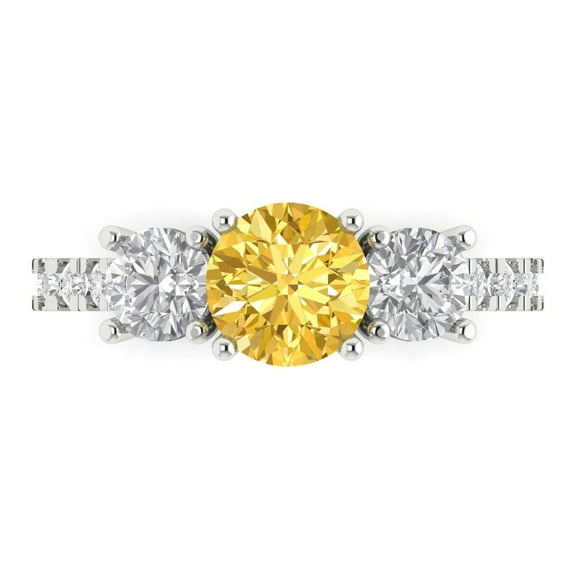Three-Stone Engagement Ring for Women - 1.97ct Natural Citrine in 14K White Gold Promise Ring