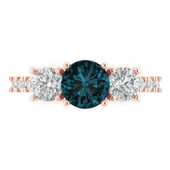 Three-Stone Engagement Ring for Women - 1.97ct Natural London Blue Topaz in 14K Rose Gold Promise Ring