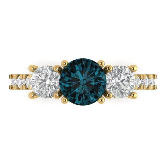 Three-Stone Engagement Ring for Women - 1.97ct Natural London Blue Topaz in 18K Yellow Gold Promise Ring