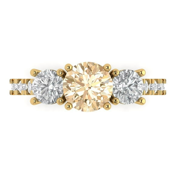 Three-Stone Engagement Ring for Women - 1.97ct Natural Morganite in 18K Yellow Gold Promise Ring