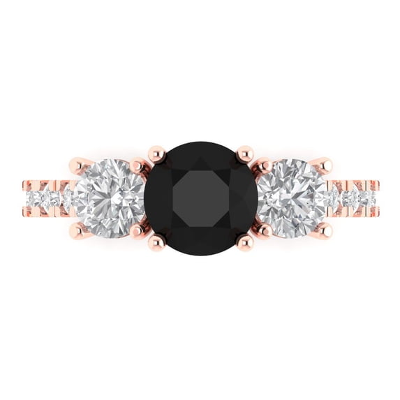 Three-Stone Engagement Ring for Women - 1.97ct Natural Onyx in 14K Rose Gold Promise Ring