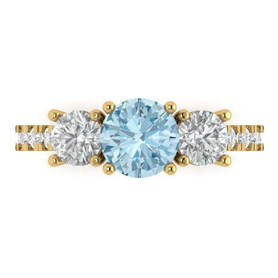 Three-Stone Engagement Ring for Women - 1.97ct Natural Sky Blue Topaz in 14K Yellow Gold Promise Ring