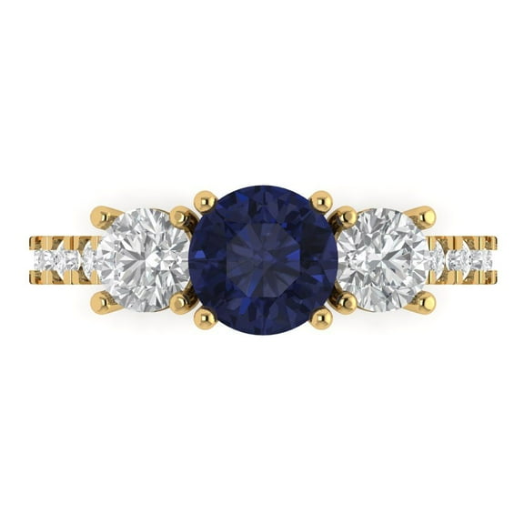 Three-Stone Engagement Ring for Women - 1.97ct Simulated Blue Sapphire in 18K Yellow Gold Promise Ring