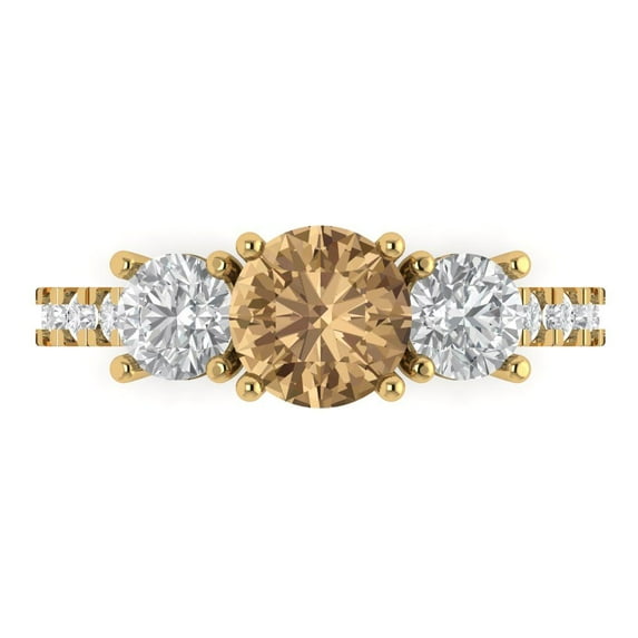 Three-Stone Engagement Ring for Women - 1.97ct Simulated Champagne Diamond in 14K Yellow Gold Promise Ring