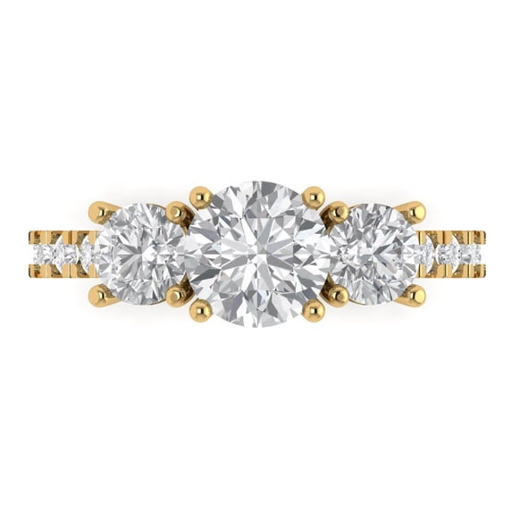 Three-Stone Engagement Ring for Women - 1.97ct Simulated Diamond in 14K Yellow Gold Promise Ring