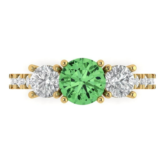 Three-Stone Engagement Ring for Women - 1.97ct Simulated Green Diamond in 14K Yellow Gold Promise Ring