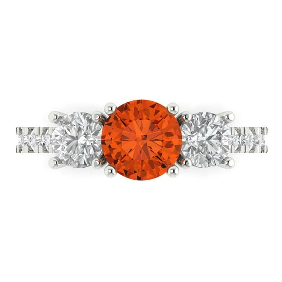 Three-Stone Engagement Ring for Women - 1.97ct Simulated Red Diamond in 18K White Gold Promise Ring