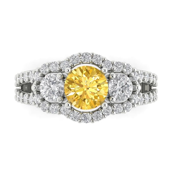 Three-Stone Engagement Ring for Women - 2.16ct Natural Citrine in 14K White Gold Promise Ring