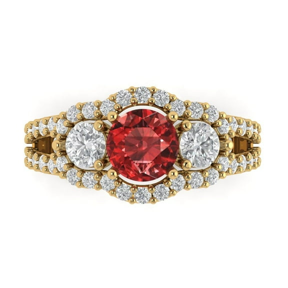 Three-Stone Engagement Ring for Women - 2.16ct Natural Garnet in 14K Yellow Gold Promise Ring
