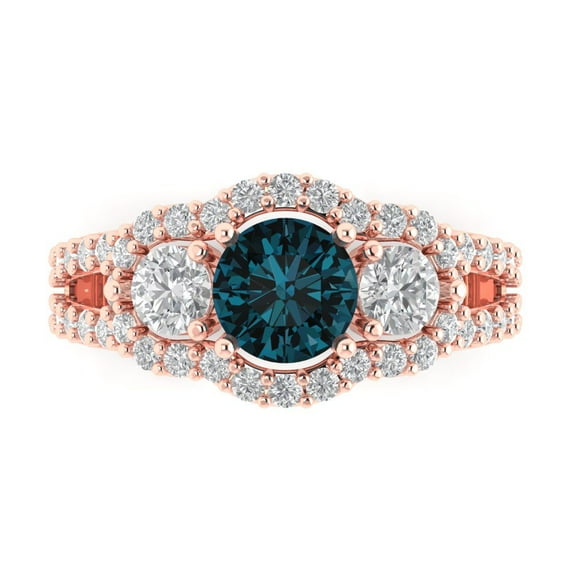Three-Stone Engagement Ring for Women - 2.16ct Natural London Blue Topaz in 14K Rose Gold Promise Ring