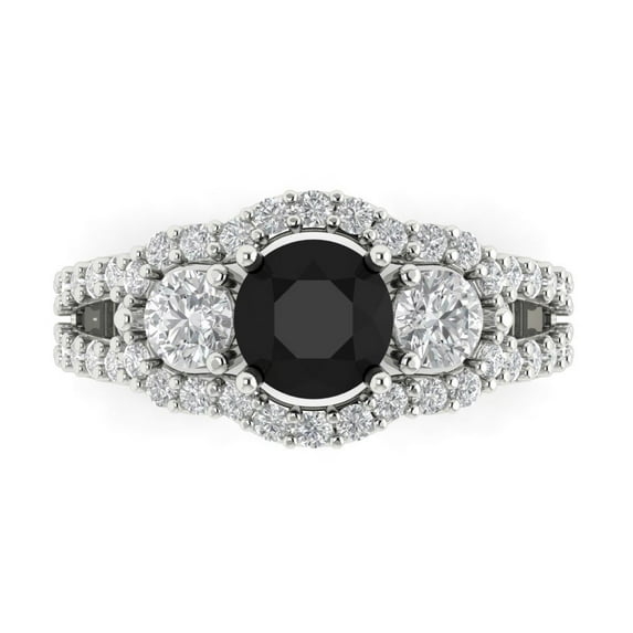Three-Stone Engagement Ring for Women - 2.16ct Natural Onyx in 14K White Gold Promise Ring