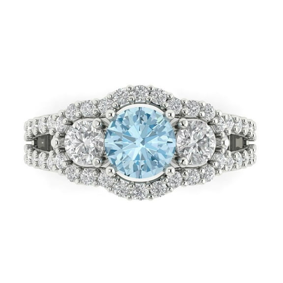 Three-Stone Engagement Ring for Women - 2.16ct Natural Sky Blue Topaz in 18K White Gold Promise Ring