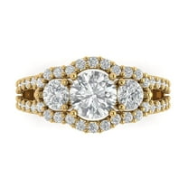 Three-Stone Engagement Ring for Women - 2.16ct Simulated Diamond in 18K Yellow Gold Promise Ring