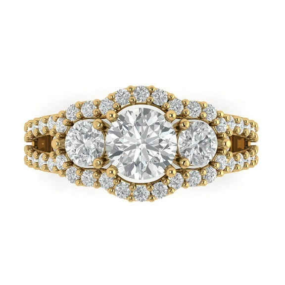 Three-Stone Engagement Ring for Women - 2.16ct Simulated Diamond in 18K Yellow Gold Promise Ring