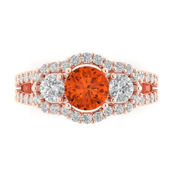 Three-Stone Engagement Ring for Women - 2.16ct Simulated Red Diamond in 14K Rose Gold Promise Ring
