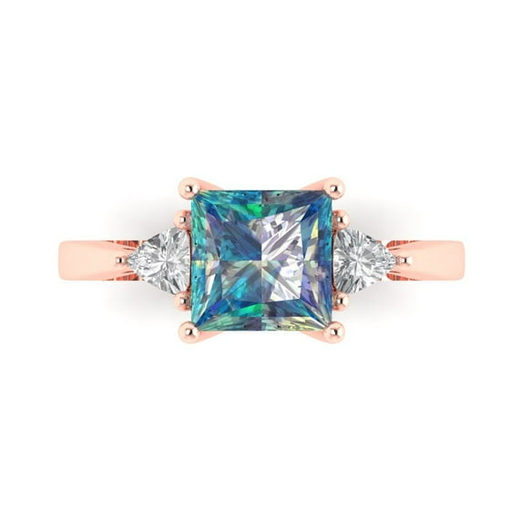 Three-Stone Engagement Ring for Women - 2.32ct Blue Moissanite in 14K Rose Gold Promise Ring