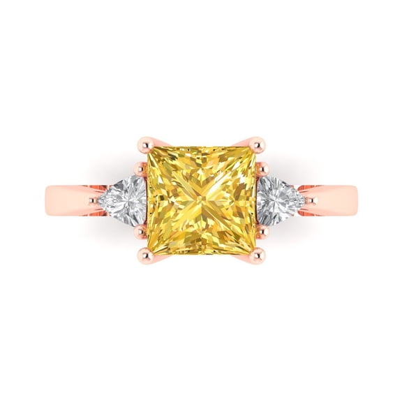 Three-Stone Engagement Ring for Women - 2.32ct Natural Citrine in 14K Rose Gold Promise Ring