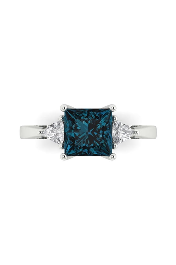 Three-Stone Engagement Ring for Women - 2.32ct Natural London Blue Topaz in 14K White Gold Promise Ring