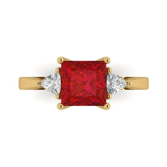 Three-Stone Engagement Ring for Women - 2.32ct Simulated Pink Tourmaline in 14K Yellow Gold Promise Ring
