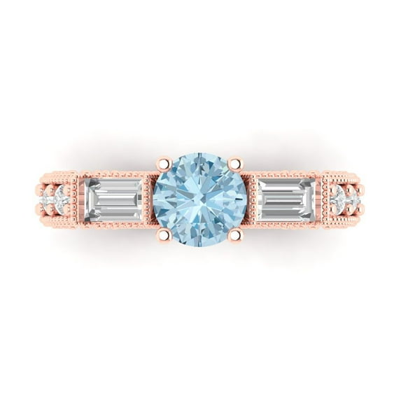 Three-Stone Engagement Ring for Women - 2.33ct Natural Aquamarine in 14K Rose Gold Promise Ring