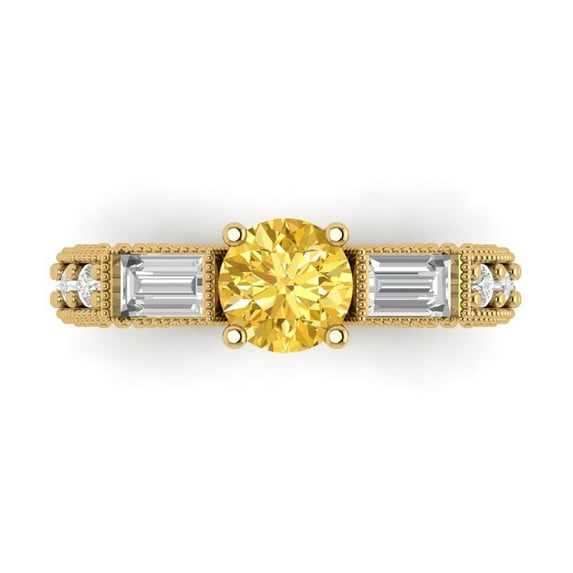 Three-Stone Engagement Ring for Women - 2.33ct Natural Citrine in 14K Yellow Gold Promise Ring