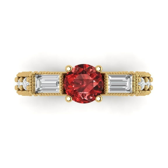 Three-Stone Engagement Ring for Women - 2.33ct Natural Garnet in 14K Yellow Gold Promise Ring