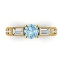 Three-Stone Engagement Ring for Women - 2.33ct Simulated Blue Diamond in 18K Yellow Gold Promise Ring