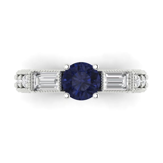 Three-Stone Engagement Ring for Women - 2.33ct Simulated Blue Sapphire in 14K White Gold Promise Ring
