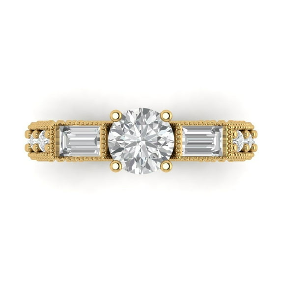 Three-Stone Engagement Ring for Women - 2.33ct Simulated Diamond in 18K Yellow Gold Promise Ring