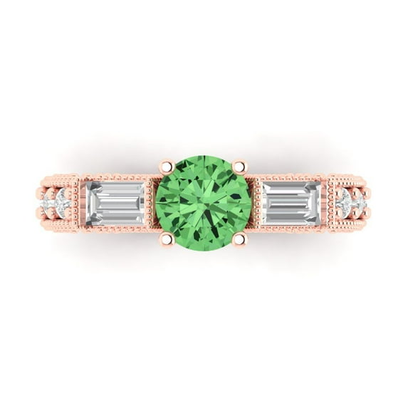Three-Stone Engagement Ring for Women - 2.33ct Simulated Green Diamond in 14K Rose Gold Promise Ring