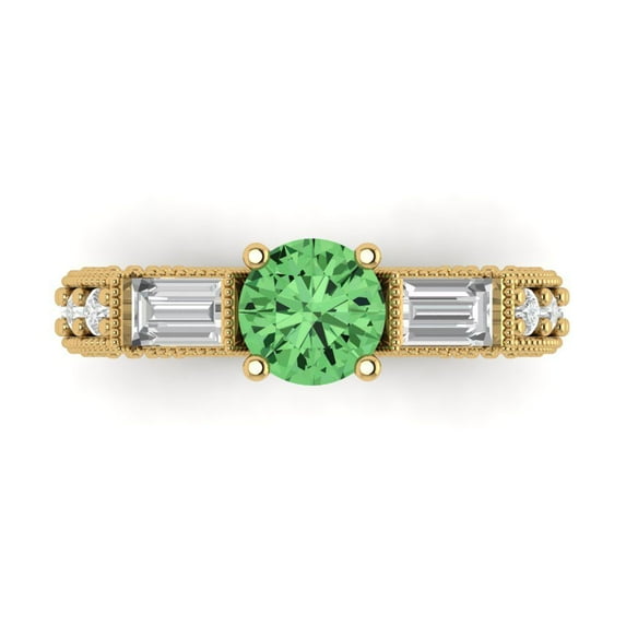 Three-Stone Engagement Ring for Women - 2.33ct Simulated Green Diamond in 14K Yellow Gold Promise Ring