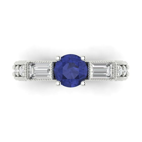 Three-Stone Engagement Ring for Women - 2.33ct Simulated Tanzanite in 14K White Gold Promise Ring