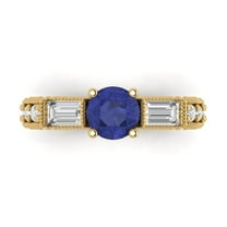 Three-Stone Engagement Ring for Women - 2.33ct Simulated Tanzanite in 18K Yellow Gold Promise Ring