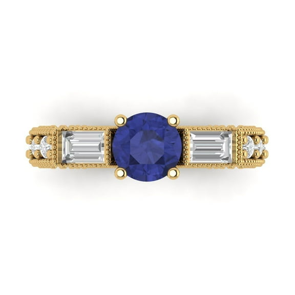 Three-Stone Engagement Ring for Women - 2.33ct Simulated Tanzanite in 18K Yellow Gold Promise Ring