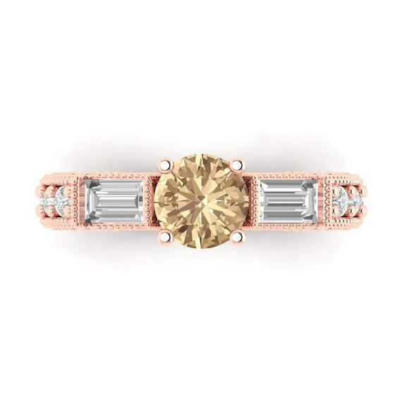 Three-Stone Engagement Ring for Women - 2.33ct Yellow Moissanite in 14K Rose Gold Promise Ring