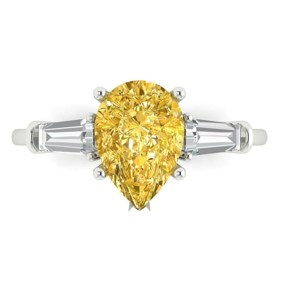 Three-Stone Engagement Ring for Women - 2.5ct Natural Citrine in 14K White Gold Promise Ring