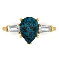 Three-Stone Engagement Ring for Women - 2.5ct Natural London Blue Topaz in 18K Yellow Gold Promise Ring