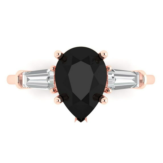 Three-Stone Engagement Ring for Women - 2.5ct Natural Onyx in 14K Rose Gold Promise Ring