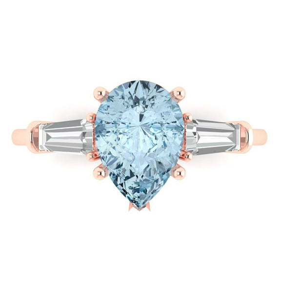 Three-Stone Engagement Ring for Women - 2.5ct Natural Sky Blue Topaz in 18K Rose Gold Promise Ring