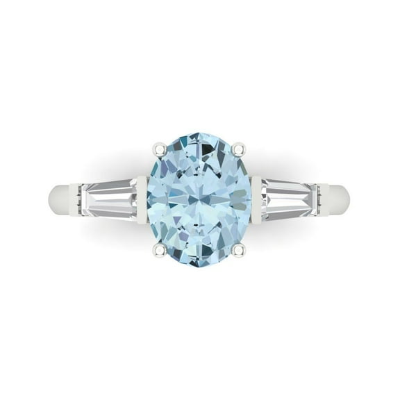 Three-Stone Engagement Ring for Women - 2.5ct Natural Sky Blue Topaz in 18K White Gold Promise Ring