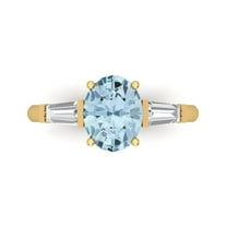 Three-Stone Engagement Ring for Women - 2.5ct Simulated Blue Diamond in 18K Yellow Gold Promise Ring