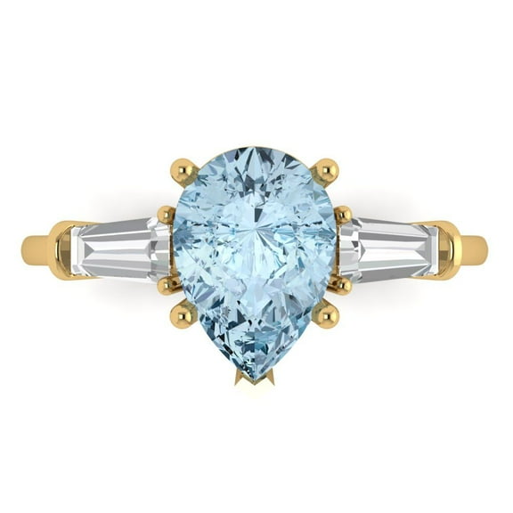 Three-Stone Engagement Ring for Women - 2.5ct Simulated Blue Diamond in 18K Yellow Gold Promise Ring