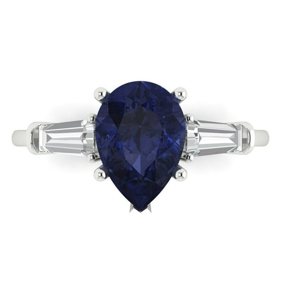 Three-Stone Engagement Ring for Women - 2.5ct Simulated Blue Sapphire in 14K White Gold Promise Ring